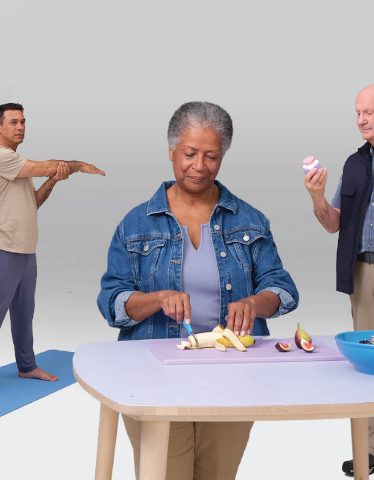 Group of people demonstrating different activities trying to relieve their opioid-induced constipation